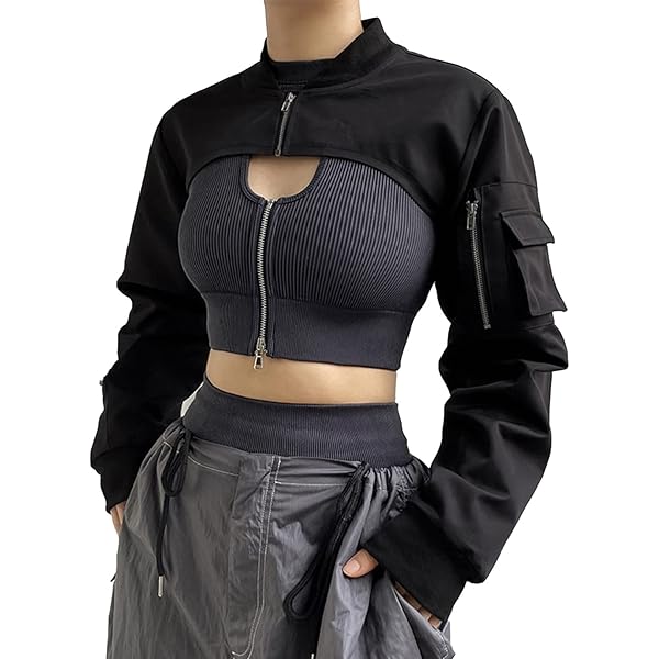 ジャケット・アウター CuLLt Monotone Keyhole Cropped Blouson Amazon.com: Sup-Coente Goth Leather Crop Top Jacket For Women