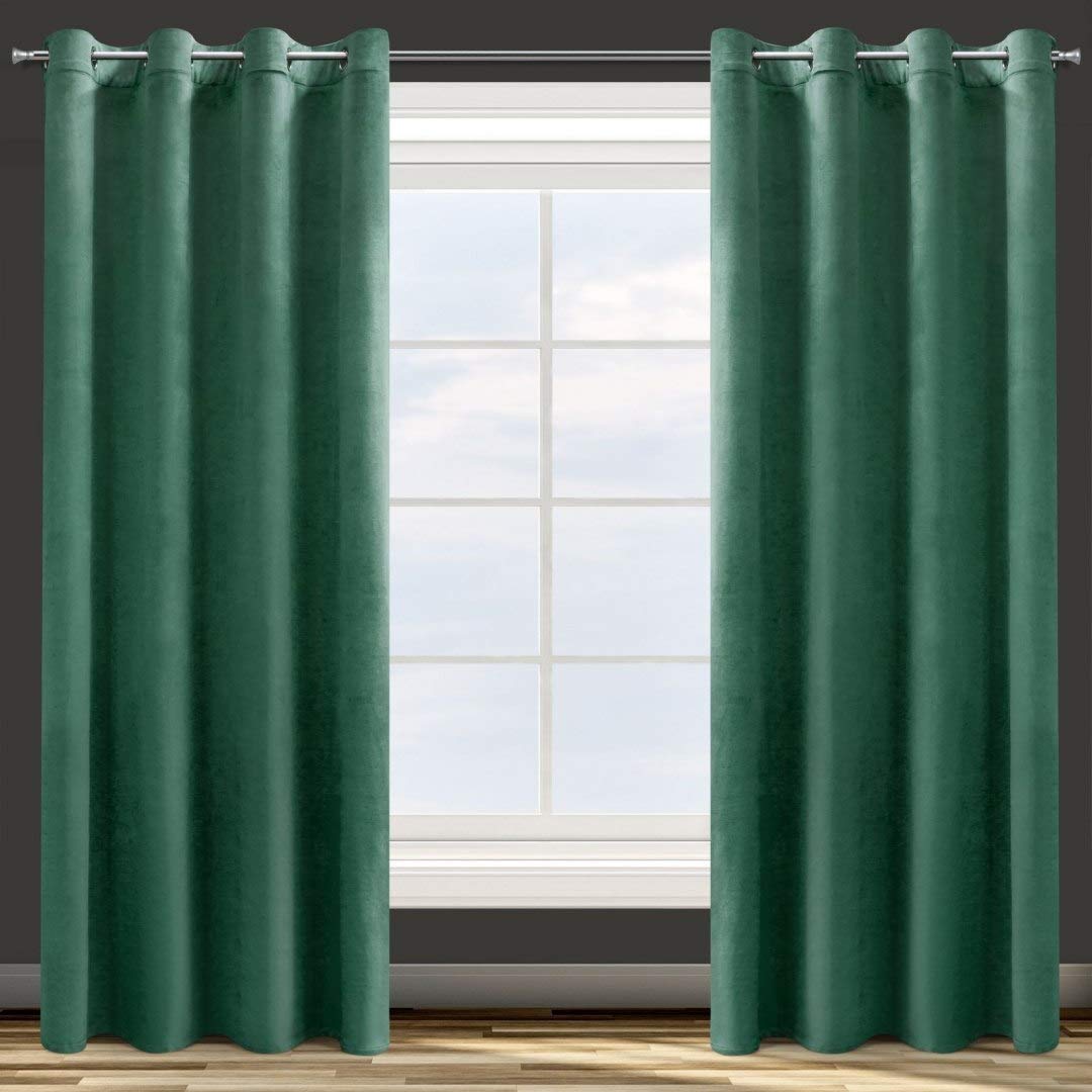 Eurofirany Design91 ROSA Soft Plain Opaque Velvet Curtain with Eyelets - 1 Unit, Fluffy Panel Drape Classic Glamour Elegant Living Room Bedroom, W55 x L98, Dark Green