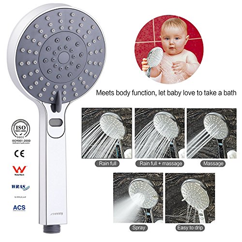 LED Thermometer Handheld Shower Head, Ahbbry Chrome 5 Setting Functions