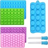Silicone Gummy Molds Candy Molds with 2 Droppers - BPA Free Nonstick Chocolate Molds Including Mini Dinosaur, Cat Claw, Heart