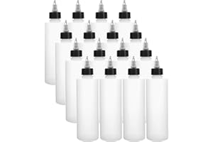 Bekith 16 Pack 8oz Plastic Squeeze Bottles with Twist Top Caps, Empty Boston Dispensing Bottles for Icing, Cookie Decorating,