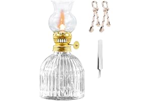 RNUIE Kerosene Oil Lamp for Indoor Use,1 Glass Kerosene Lamp,2 Wicks and 1 Tweezers,Classic Retro Hurricane Lantern Decoration Outdoor Camping(Transparent)
