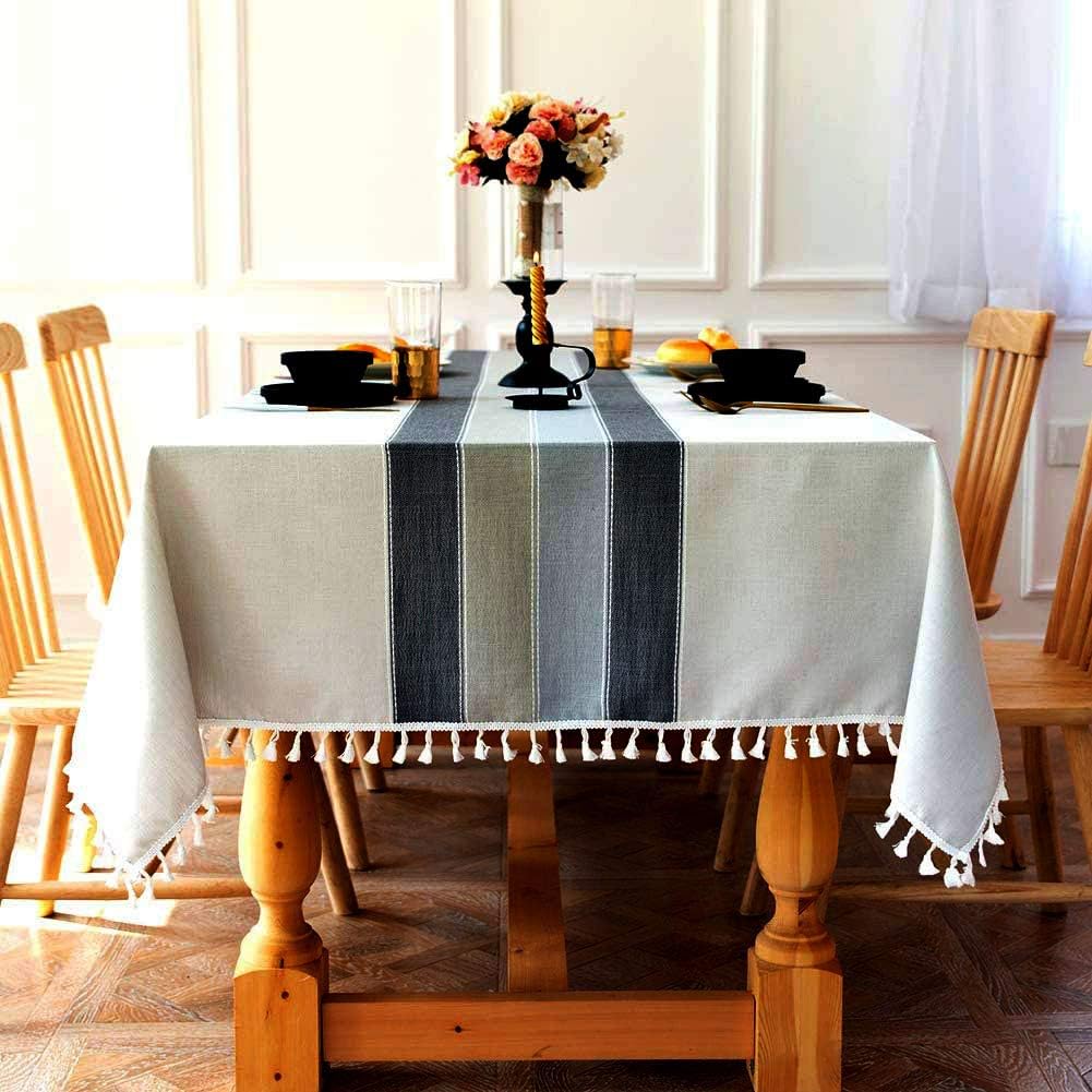 SUNBEAUTY Table Cloth Rectangular Cotton Linen Tablecloth Wipe Clean