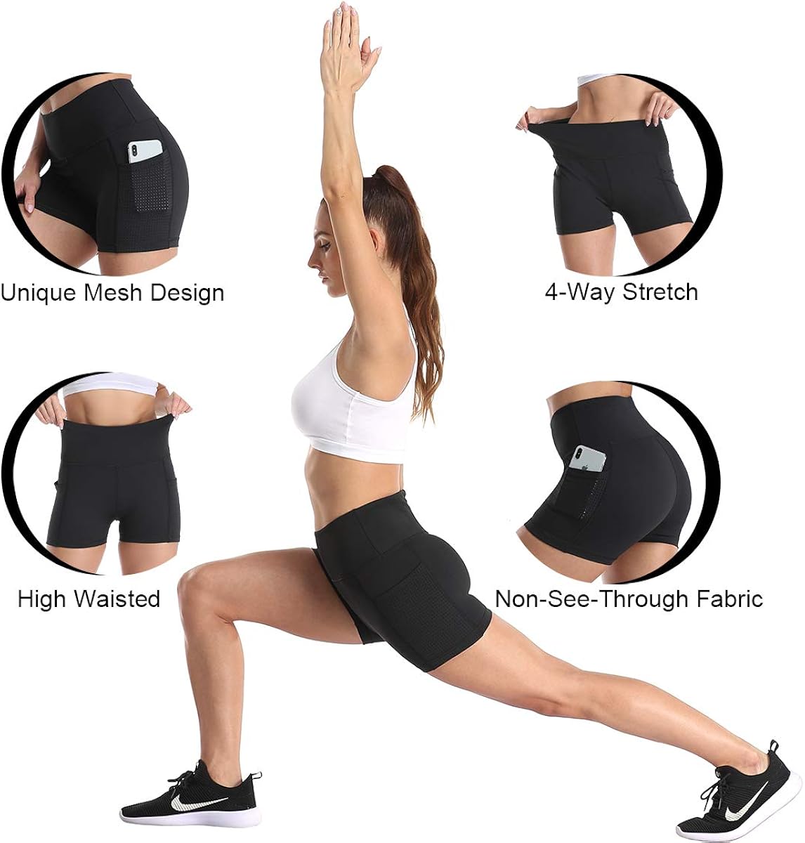 UURUN Yoga Shorts for Women Workout Shorts Tummy Control Athletic Running Biker Shorts with Pockets 3"/8": Clothing