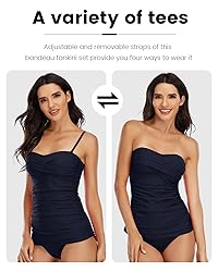 Shuangyu Women Bandeau Tankini Swimsuit Front Twist