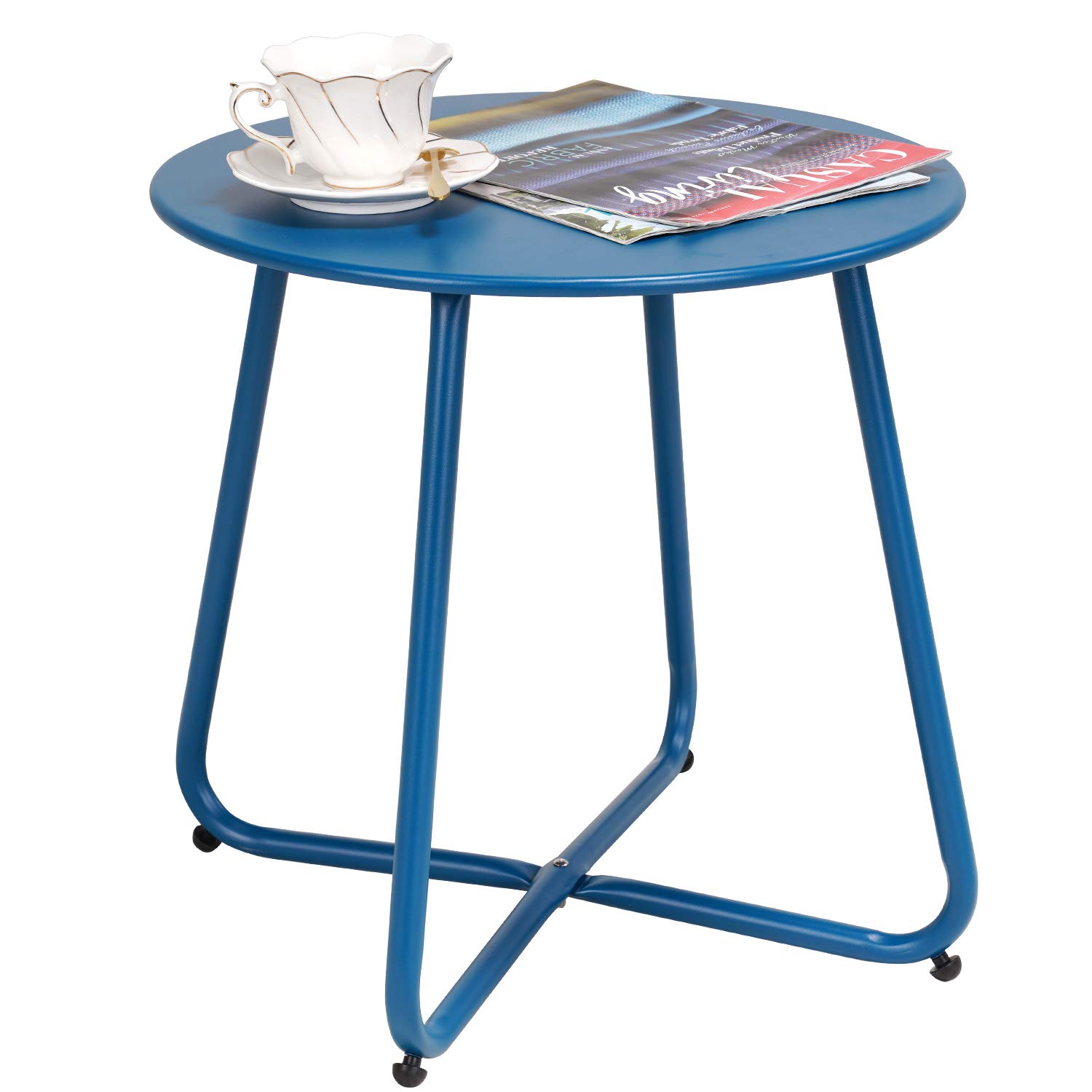 Grand Patio Steel Patio Side Table, Weather Resistant Outdoor Round End Table, Peacock Blue