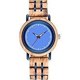Dentily Men's Wood Watch Stylish Wooden Stainless Steel Combined with Quartz Movement Mens Watches