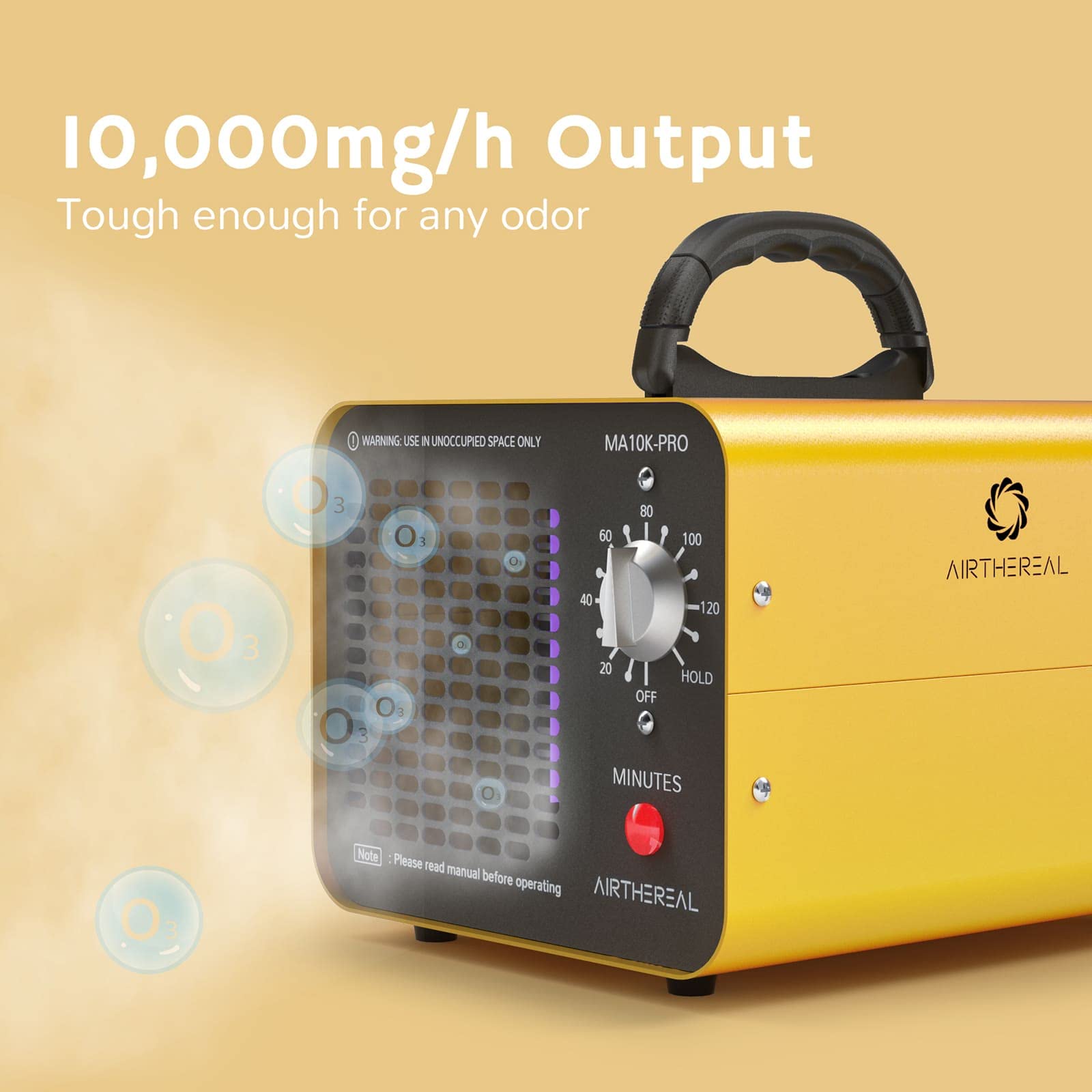 Airthereal MA10K-PRO Ozone Generator - High Capacity O3 Machine for Areas of 3500+ Square Feet, Home Ionizer Odor Remover, Yellow