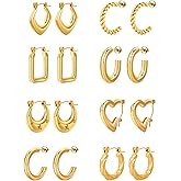 8 Pairs Stainless Steel Chunky Gold Plated Silver Hoop Earrings Set,Earrings for Women,Hypoallergenic Hoop Huggie Trendy Jewelry Earrings for Women