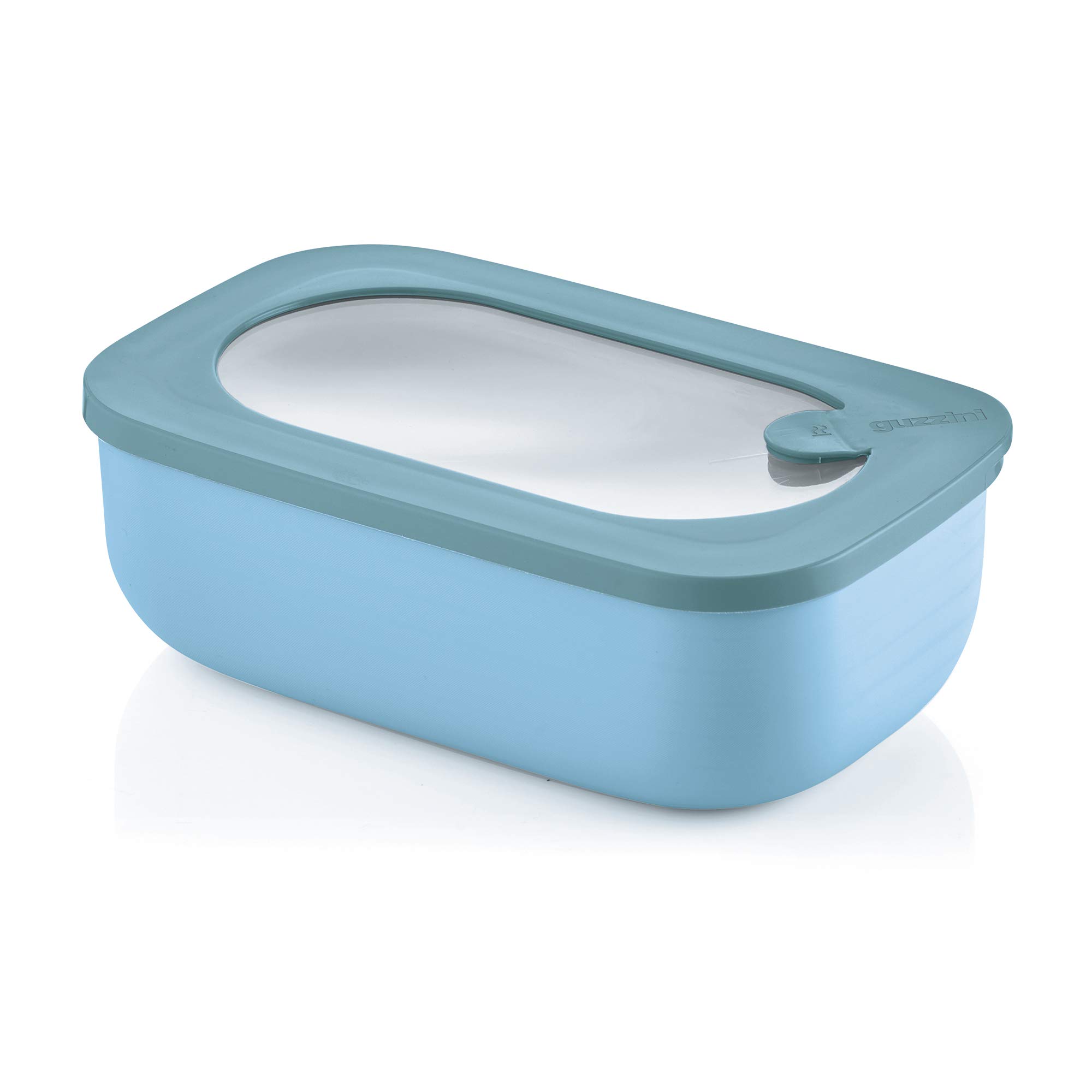 Guzzini Kitchen Active Design, Rectangular Airtight Container for Fridge/Freezer/Microwave Oven, Lunch Box-20 x 12 x h7 cm, 900 cc, PP|Tpr, Sky Blue Matte, 0