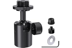 BORENBUIR Ball and Socket Head Microphone Adapter with Angle Adjustment– 360° Pan & 90° Tilt, with 5/8" and 3/8" All-Metal Adapter for Mic, Camera, Lightweight & Secure Locking, Black