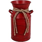 VOSAREA French Style Flower Vase Shabby Chic Milk Can Rustic Galvanized Flowers Bucket Metal Pitcher Jug Plant Container for Decor (Red)