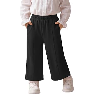 Hyggeweir Toddler Girls Wide Leg Pants | Front Seam, Baggy, Cotton Sweatpants, Baby, Comfy, Back to School Trousers, with Poc