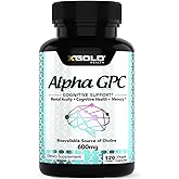 Alpha GPC Choline 600mg, Pure Nootropic Supplement, 120 Veggie Capsules, Cognitive Enhancer for Memory, Brain Health & Focus