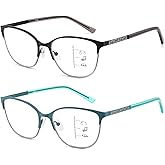 Kafirlo Progressive Multifocal Reading Glasses Women Cat Eye No Line Multifocus Transition Blue Light Reader Lady Metal Frame