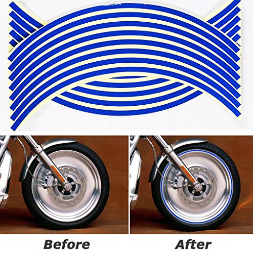 Reflective Wheel Rim Sticker Motorcycle Bike Decal Flame Tape (17 inch, Blue)