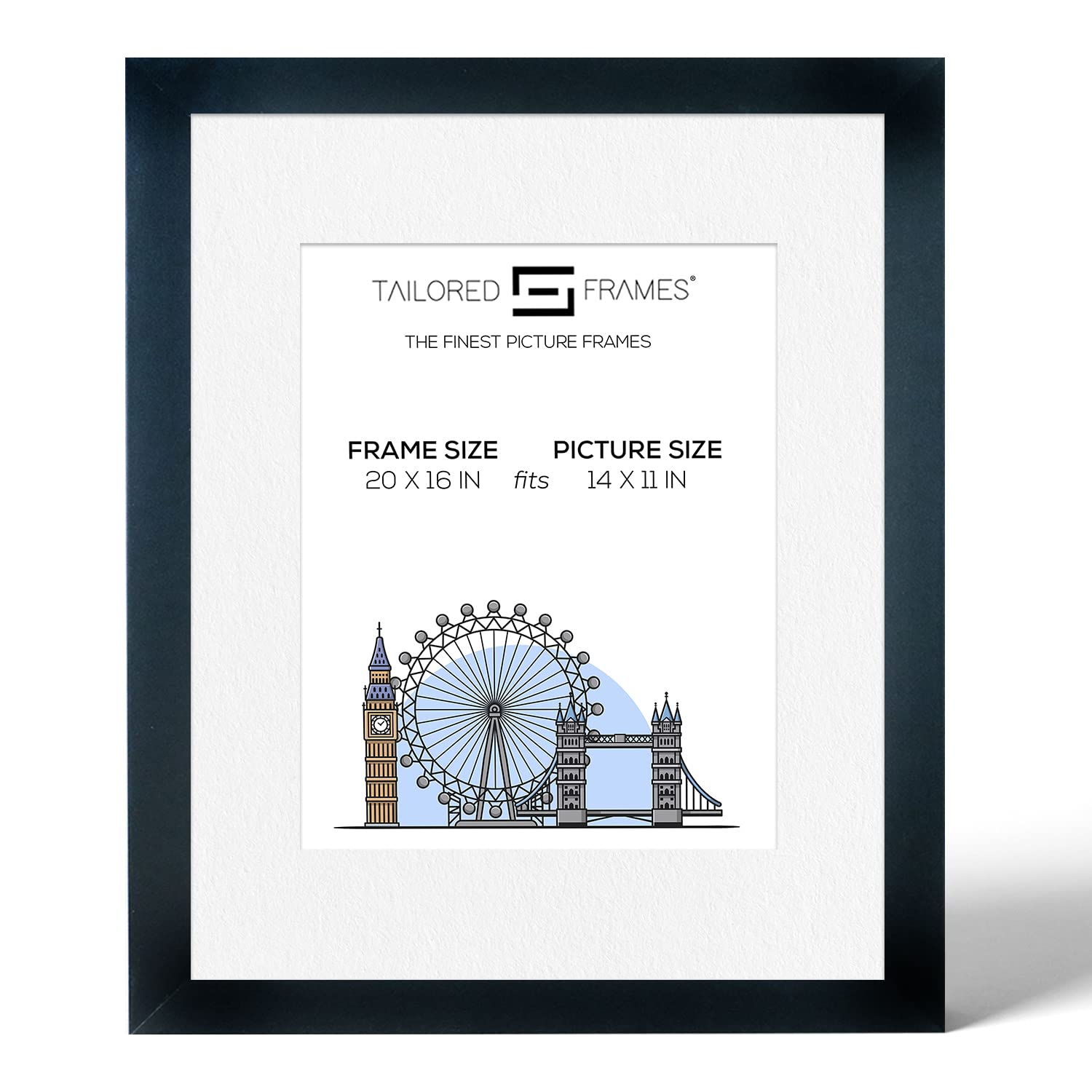 Tailored Frames Seattle Black 20" x 16" Frame for 14" x 11" picture | Single Picture Frames | Wall Hanging Type | Photo Frame With White Mount