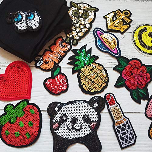 Czorange 29pcs Assorted Sequins Sewing on/Iron on Embroidered Patches for Clothes Jackets Hats Backpacks Jeans; Rainbows Roses Hearts Butterfly Animals Fruits Stars & More - Thumbnail 5