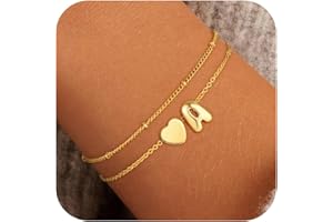 Decholly Heart Initial Bracelets for Women Girls - 18K Gold Plated A-Z Initial Bracelet Dainty Gold Bracelets for Women Teen Girl Gifts Trendy Stuff