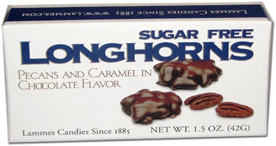 Lammes Candies Sugar Free Longhorns Minis - Pecans & Caramel in Chocolate Flavor, 1 Oz. (Pack of 4)
