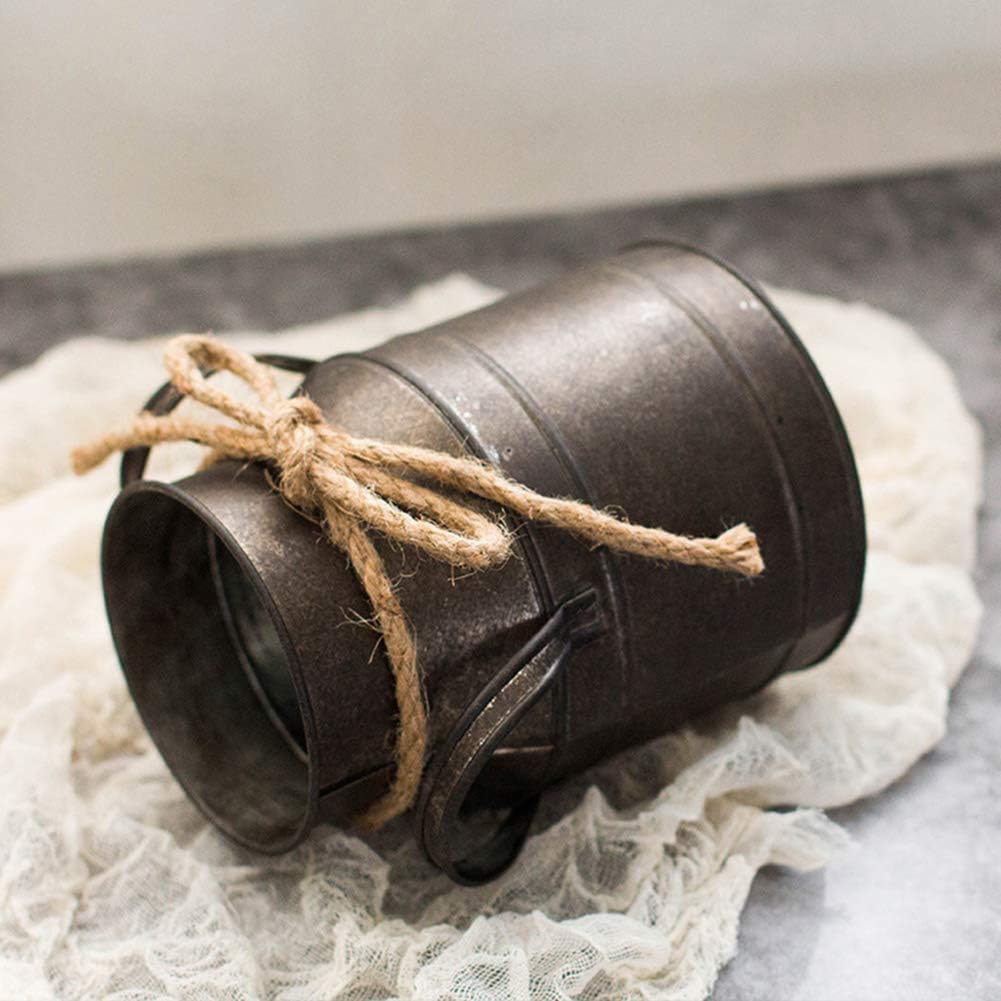 J-ouuo Rustic Metal Flower Vase Vintage Shabby Chic Classy Designed Milk Can Galvanized Finish Metal Vase French Buckets Home Decor Planter Vase with Handle - Image 3