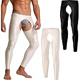 YINYOUYU Mens Leggings Ice Silk Pants Crotchless Tights Base Layer Long Johns Underwear Bottoms