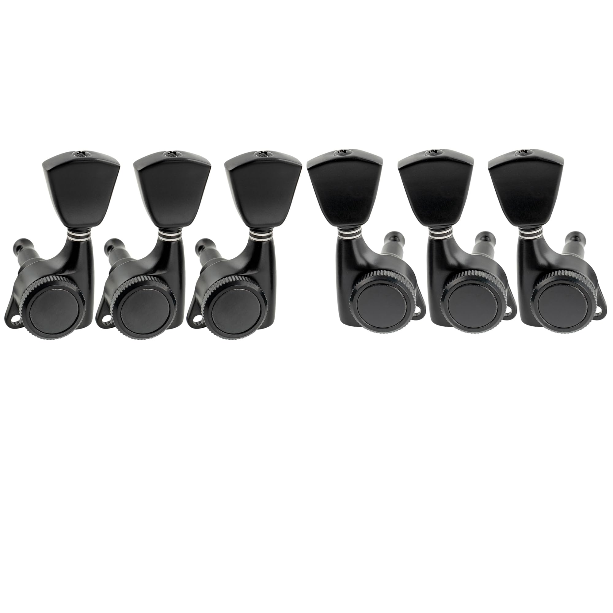 Musiclily Pro 3L+3R Guitar Locking Tuners 18:1 Ratio Lock String Tuning Key Pegs Machine Heads Replacement for LP SG Style Style Electric Folk or Acoustic Guitar, Black with Keystone Button