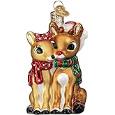 Old World Christmas Rudolph and Clarice Glass Blown Ornament for Christmas Tree, Handcrafted Holiday Decoration, Rudolph Collection