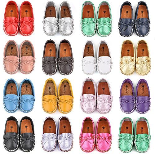 AUGUSTA BABY Leather Loafer Moccasins with Gommino Sole - Metallic Red Ostrich - US Little Kid 11