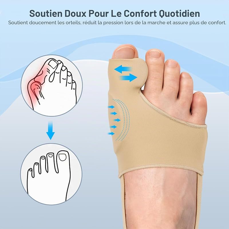 Chaussettes séparateurs d'orteils avec coussinets en gel doux – 2 pièces, respirantes et confortables pour l'avant-pied et les doigts, unisexe, taille 35-45, couleur chair