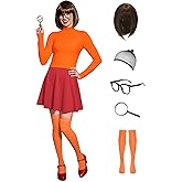 For G and PL Women's Halloween 7 Pcs Sweater Costumes Orange Crop Top Red Skirt Cosplay Outfits Set
