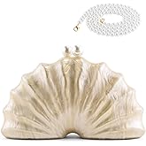 NEWROGENG Clutch Purse for Women, Acrylic Shell Evening Bags, Pearl Chain Wedding Clutch Beaded Purse