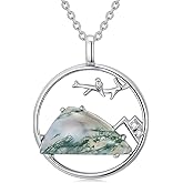 SHINYKEND 925 Sterling Silver Natural Diamonds Mountains Necklace for Women, Moss Agate Mountain Pendant Necklace Bohemian Style Jewelry Gift Anniversary Birthday for Wife Girlfriend