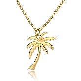 14K Yellow Gold Palm Tree Necklace For Women, 925 Sterling Silver Beach Wave Palm Tree Pendant Necklace Coconut Palm Tree Necklace, Palm Tree Necklaces For Women, Tropical Necklace, Palm Tree Pendant