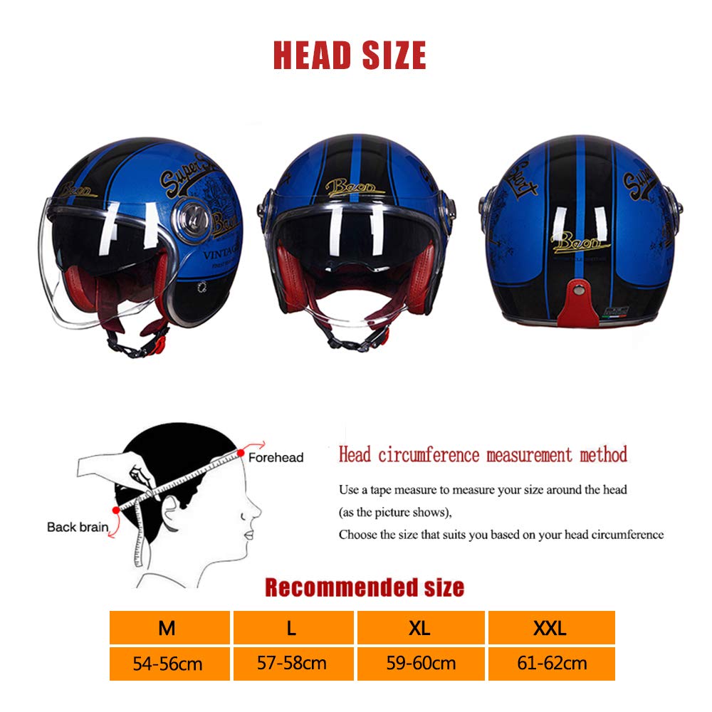 Casque Moto Ouvert/ Harley Casque/ ECE Approuv/é/ Demi-Casque De Moto/ avec Double Pare-Soleil/ Casque De Pilote Jet Casque/ pour Les Enfants Adultes Hommes Femmes Casque D/ét/é,M 54~56cm