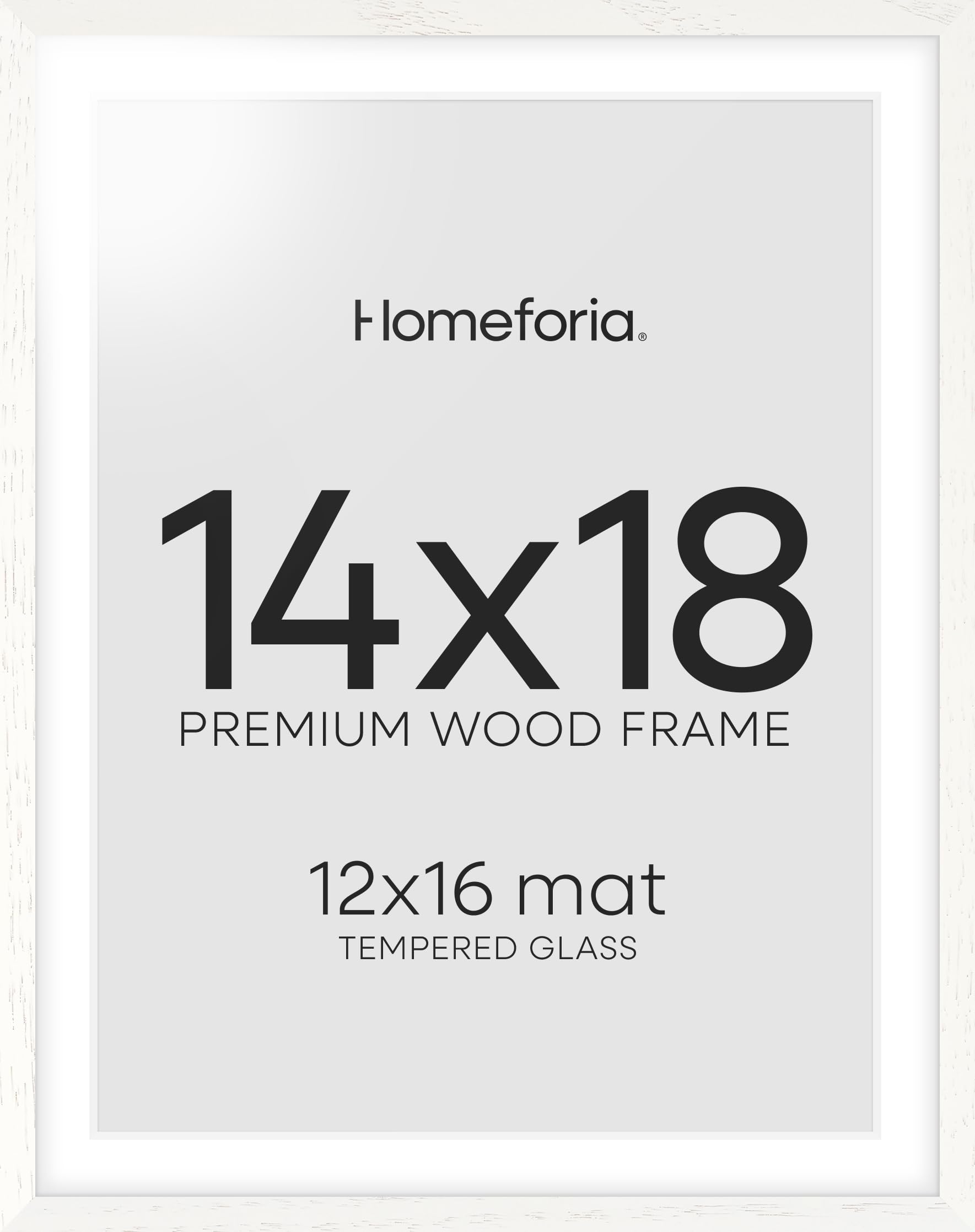 Homeforia 14x18 White Picture Frame, High End Oak 14x18 White Wooden Poster Frames with Mat 12x16 for Print, 14 x 18 Wood Frame Matted to 12 x 16 Photo, 18x14 Frame, Tempered Glass, Wall Kit, Set of 1 Image