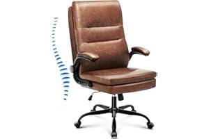 TUKAKA Office Chair Big and Tall,Executive Vintage Leather Ergonomic Desk Chair,High Back Adjustable Computer Chair with Springs Cushion,Flip-up Arms,Lumbar Support,Rocking Function(Marbling Brown)