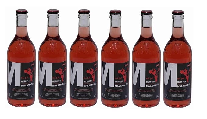 6x 500 ml Retsina Malamatina Rosé geharzter Rosewein aus Griechenland Spar Set 6 Flaschen Rose Wein + 2 Probiersachets a 10 m