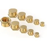 GASHER 1/8" 1/4" 3/8" 1/2" 3/4" NPT Brass Pipe Cap, NPT Female Thread Socket Pipe End Cap Plugs Fitting 10PCS