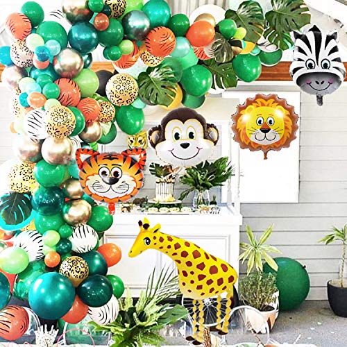 OuMuaMua Jungle Safari Theme Party Balloon Garland Kit - 151 Pack with Animal Balloons and Palm Leaves for Kids Boys Birthday Party Baby Shower Decorations