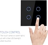 CNBINGO Touch Light Switch Black Tempered Glass 4-Gang 240V 500W/Gang view 5