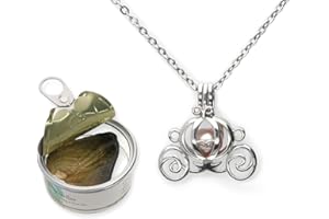 Pearlina Princess carriage Cultured Pearl Oyster Necklace Set Silver-tone Cage w/Stainless Steel Chain,18