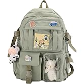 srdmuph Kawaii Backpack with Cute Accessories Pin Pendant Travel Laptop Bag Large Outdoor Waterproof Casual Daypack Women (Green)