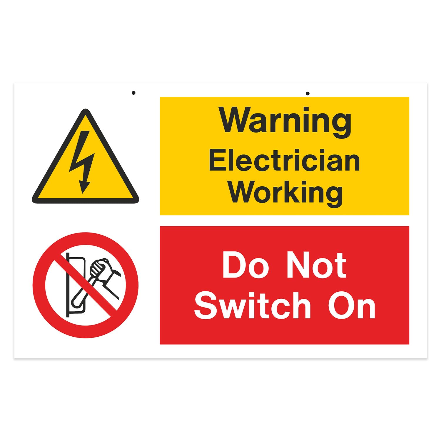 iSigns Warning Signs (Electrician Working Do Not Switch On), A2 Caution Sign, Durable PVC Health and Safety Signs, 150x225mm Men At Work Sign, British HSE Standards Approved — image 1