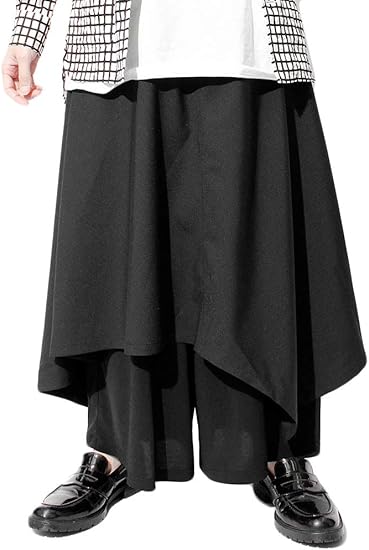 Amazon ワイドパンツ メンズ レイヤード スカート風 デザイナーズ ガウチョパンツ スカンツ 日本製 国産 F ブラック ロングパンツ 通販