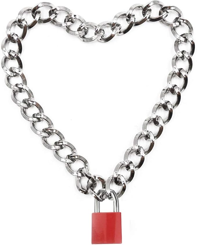 Lover Heart Padlock Necklace Metal Padlock Collar Choker for Men Women with Lock and