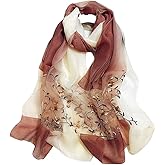 GOFINEE Women Silk&Wool Gradient Embroidered Scarf Headwrap Shawl