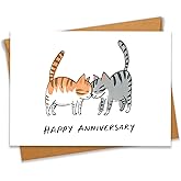 PEONYNFOX Cat Couple Happy Anniversary Adult Love Card Gift for Wife Husband Girlfriend Boyfriend Fiancee Fiance Couple Her Him - Size 4.7"x6.3" Blank Inside with Kraft Envelope