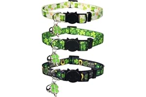 LAMPHYFACE 3 Pack St. Patrick's Day Cat Collar with Bell Breakaway Adjustable