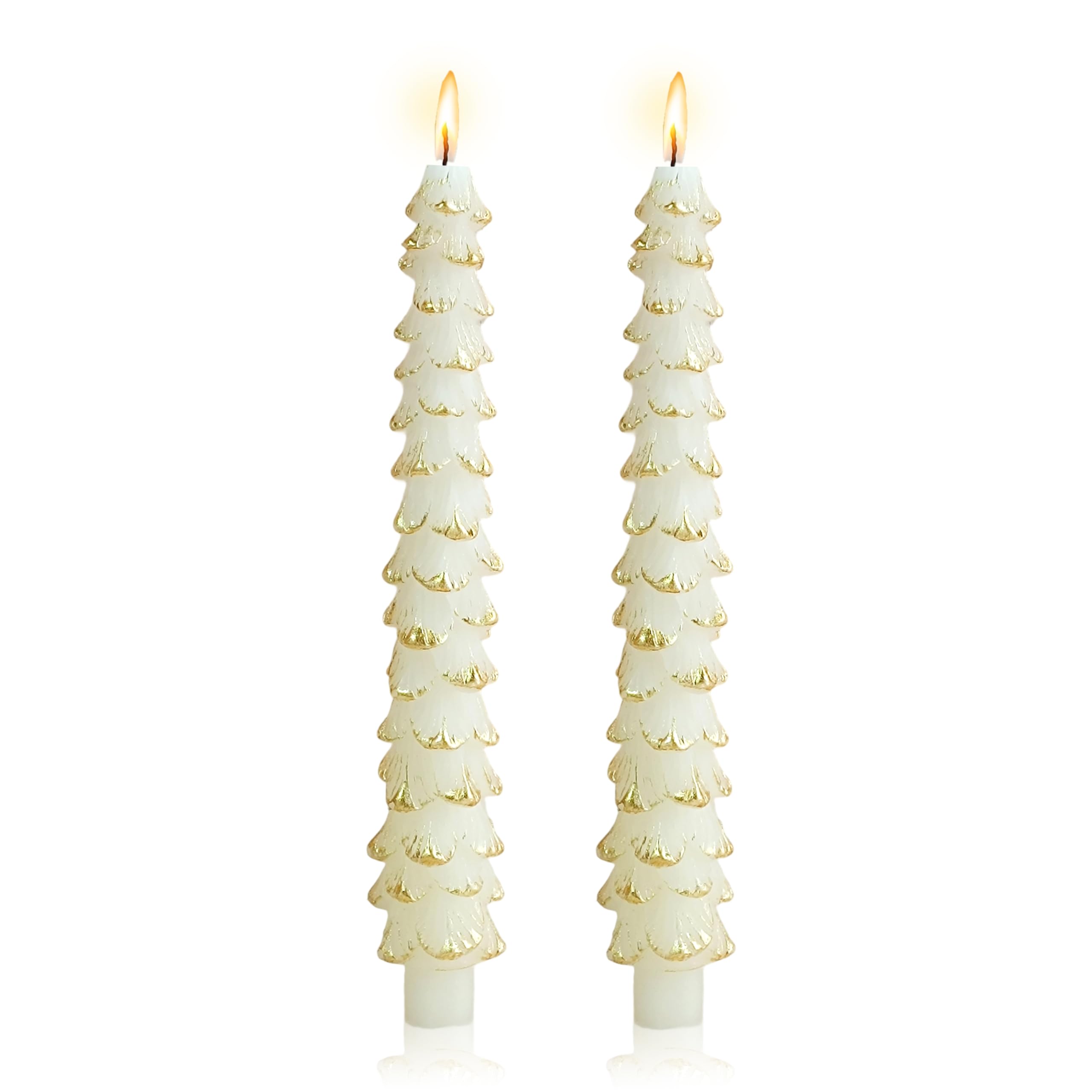 Photo 1 of 2 Pack Christmas Tree Taper Candles, 10 Inch Milky Unscented Decorative Candles for Xmas Table Centerpiece, Mantel, Holiday Festival Party Decorations